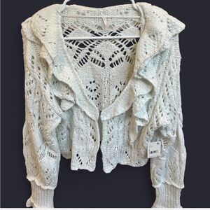 NWT Free People White Crochet Knit Cardigan, Women’s Size Large